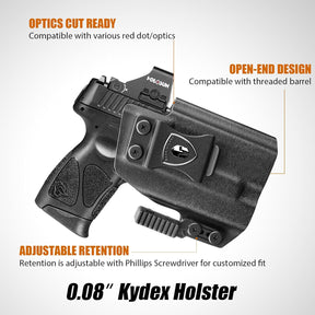 Taurus G2C / G3C / G2s / G3C Toro / PT111 / PT140 IWB Kydex Holster w/Claw - Olight Baldr S / Mini / RL Mini Light Bearing, Optic Cut, Adj. Retention & Cant, Right Hand - WARRIORLAND