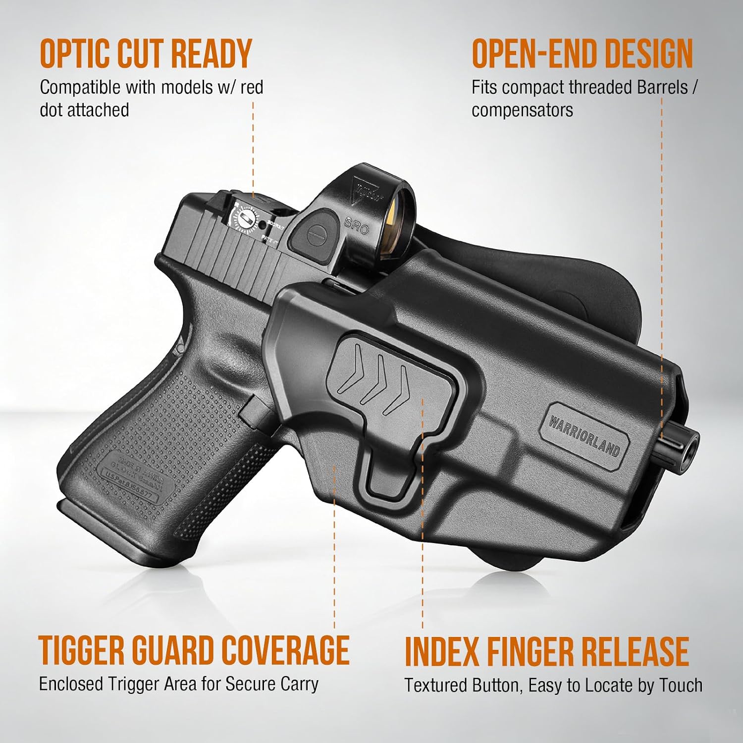WARRIORLAND  Level II Index Finger Release Paddle Holster, Fits Glock 19/45 Gen3-6 & 23/26 Gen3-5 &19X/44 Also Fits Ruger RXM, PSA Dagger Compact, Glock 19X V/ 23V/26V/ 44V/45V, Optic Cut, Adj. Cant
