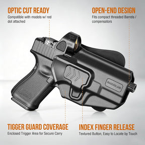 WARRIORLAND  Level II Index Finger Release Paddle Holster, Fits Glock 19/45 Gen3-6 & 23/26 Gen3-5 &19X/44 Also Fits Ruger RXM, PSA Dagger Compact, Glock 19X V/ 23V/26V/ 44V/45V, Optic Cut, Adj. Cant