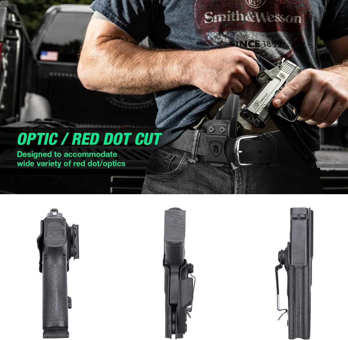 WARRIORLAND Kydex IWB Conceal Carry Holster for Glock 17/19/19X/43X MOS, Sig P365/P365X, Hellcat Pro/Hellcat, Taurus G2C/G3C, Glock 43/44/45 & G23/32 Gen 3-4, Optics Cut, 1.75" Metal Clip WARRIORLAND
