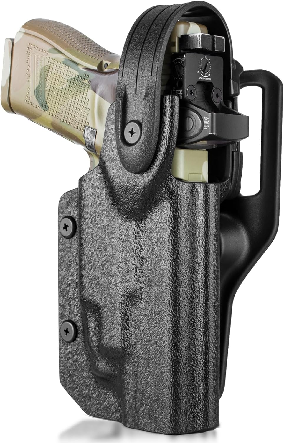 WARRIORLAND Kydex Holster for Glock 19 TLR7/TLR7A Duty Level II Thumb Release, OWB Holster Compatible with Glock 17/19/19X/44/45 Gen 3 4 5 & G23/32 Gen 3-4, Optics Cut Duty Paddle, Right Hand