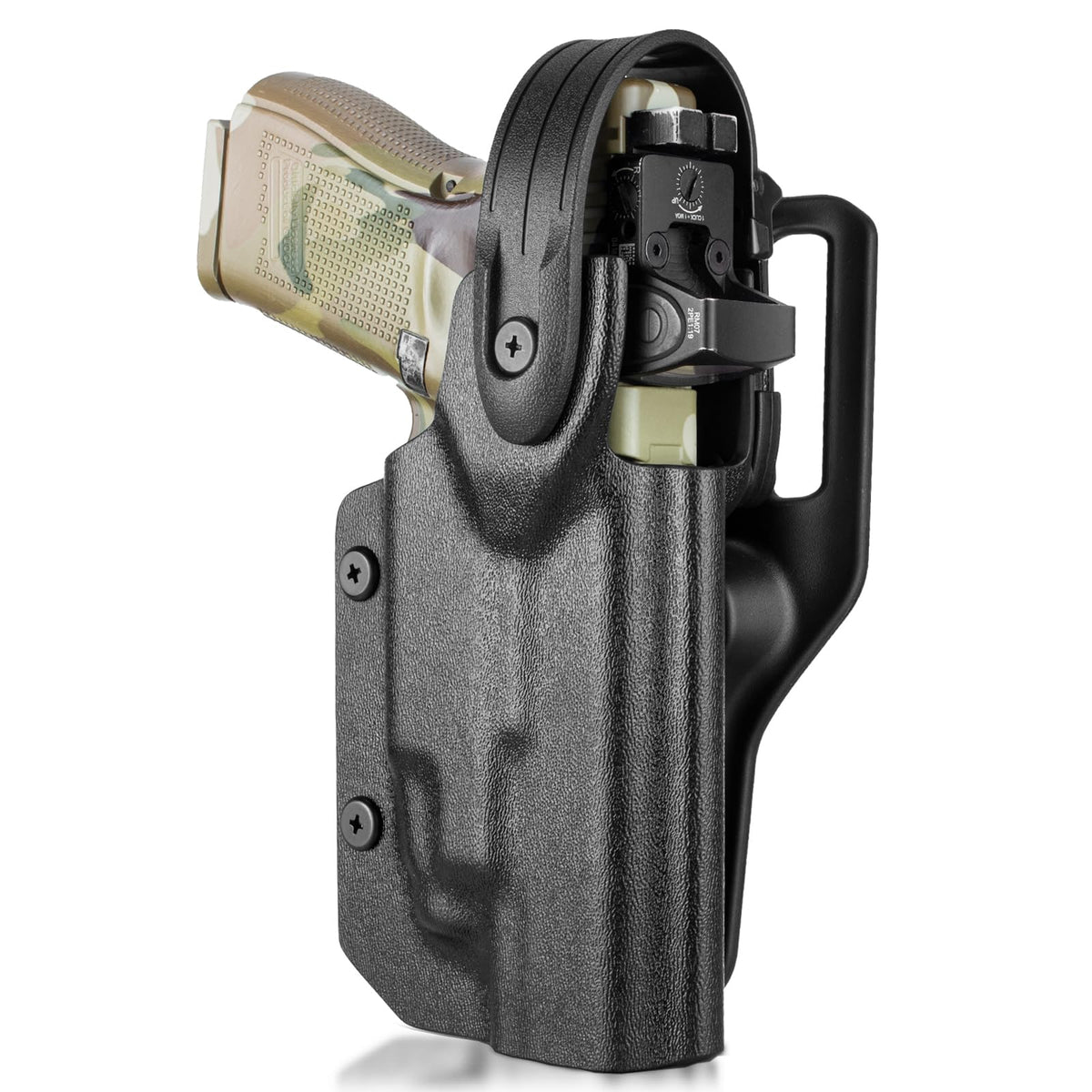 WARRIORLAND Kydex Holster for Glock 19 TLR7/TLR7A Duty Level II Thumb Release, OWB Holster Compatible with Glock 17/19/19X/44/45 Gen 3 4 5 & G23/32 Gen 3-4, Optics Cut Duty Paddle, Right Hand