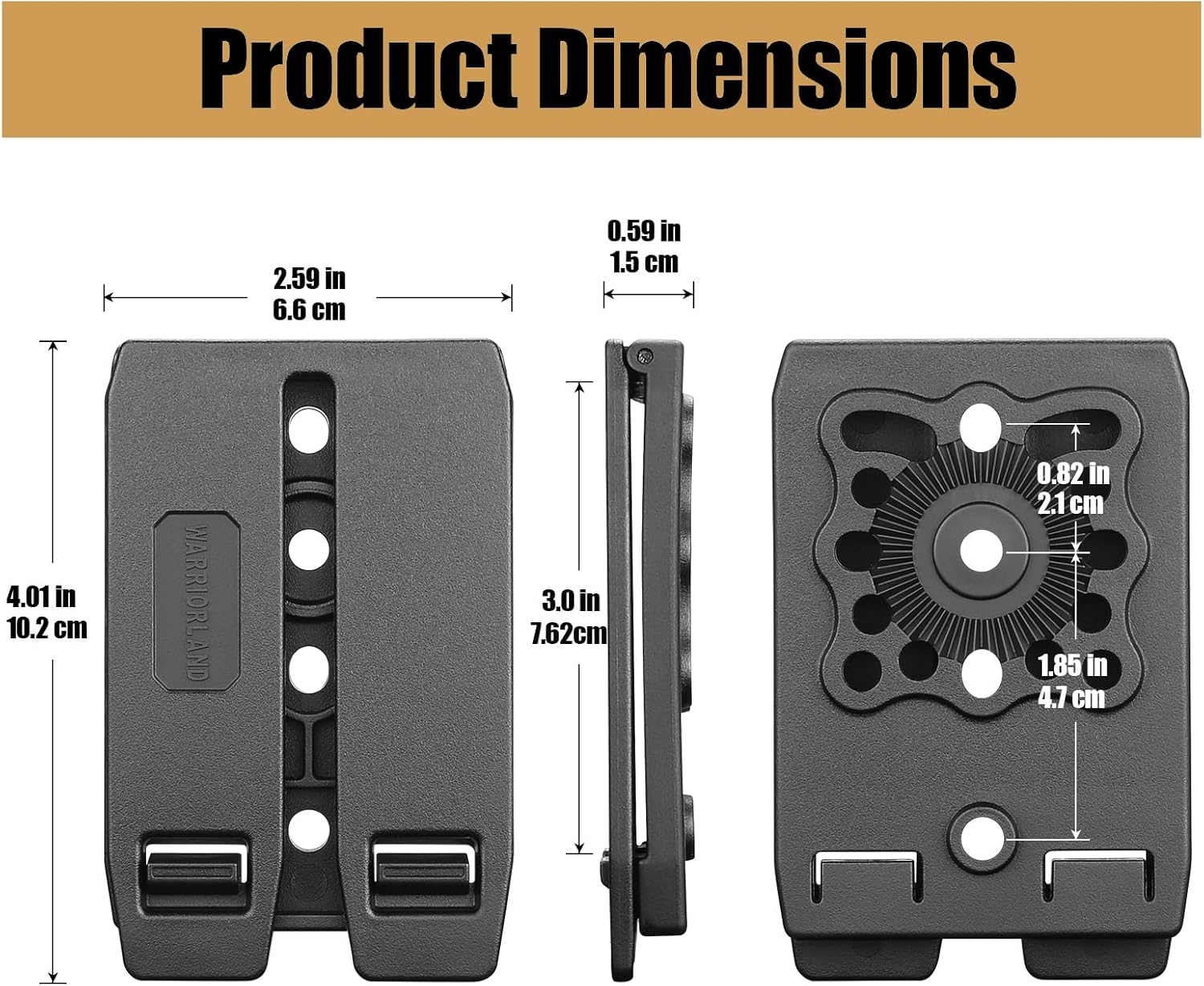 MOLLE Holster & Mag Pouch Adapter (3-Inch) - WARRIORLAND Heavy-Duty Tactical Clip for Holsters, Pouches, Taser X7/X26P, Sheaths & Backpacks, w/Mount Screw & Nut Kit, 1 Pack WARRIORLAND