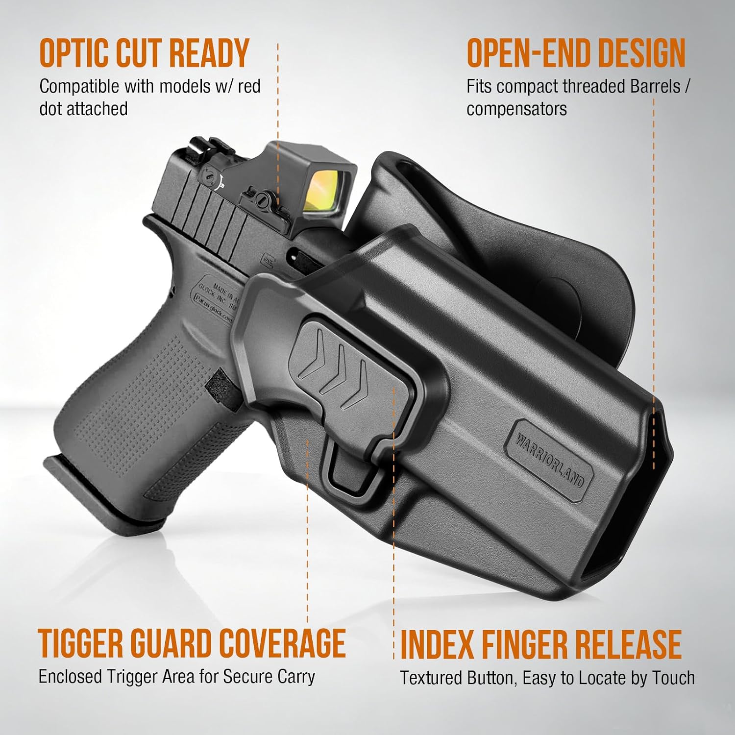 WARRIORLAND Level II Index Finger Release Paddle Holster, Fits Glock 43X/ 43X MOS/ 43 & Glock 48/48 MOS / PSA Dagger Micro, Optic Cut, Adj. Cant & Retention, Right Hand