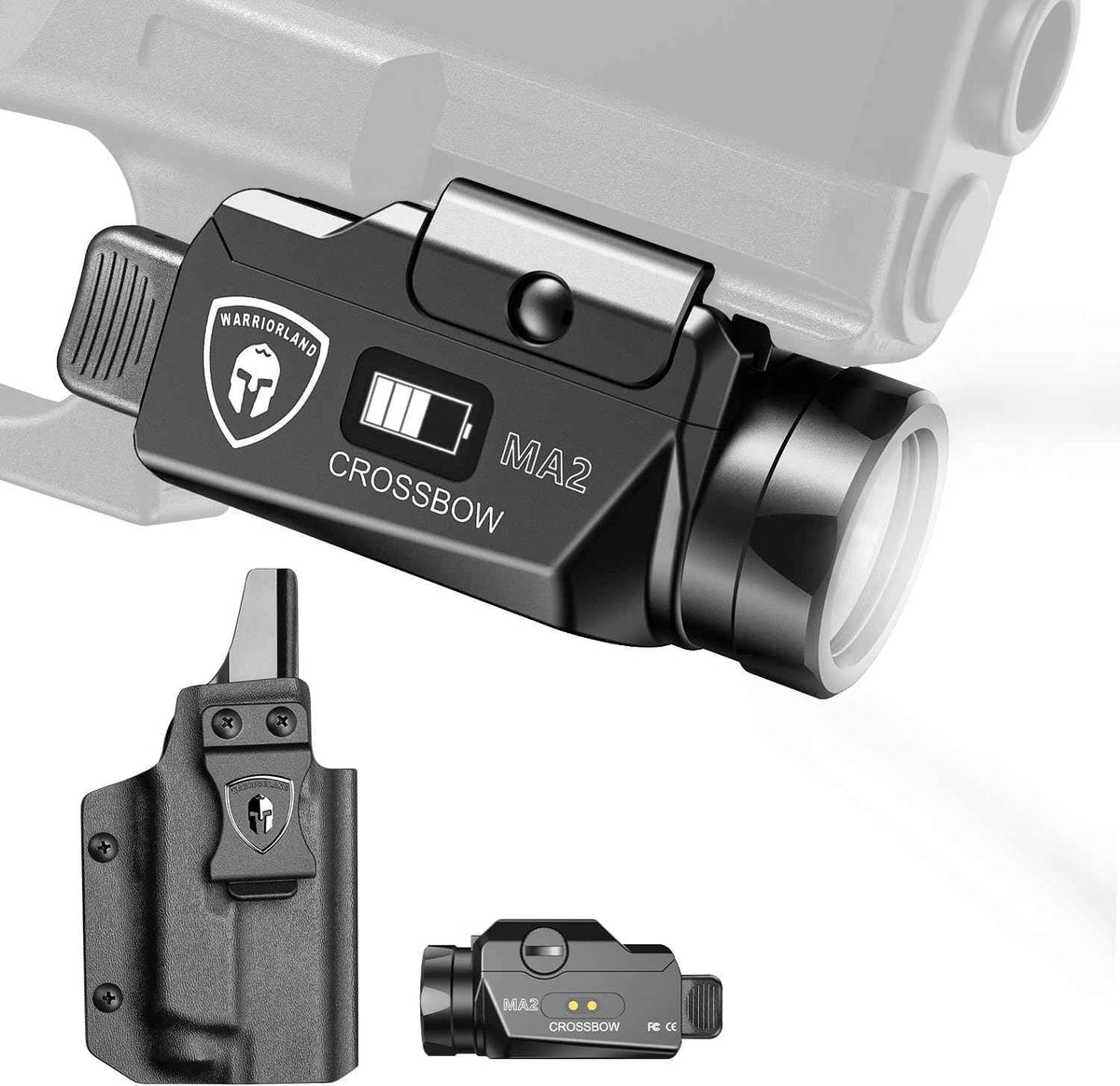 Sar9 Pistol Light + IWB Holster Combo - WARRIORLAND MA2 800 Lumen Rechargeable LED Weapon Light with OLED Power Indicator, Right Hand Kydex Holster Included