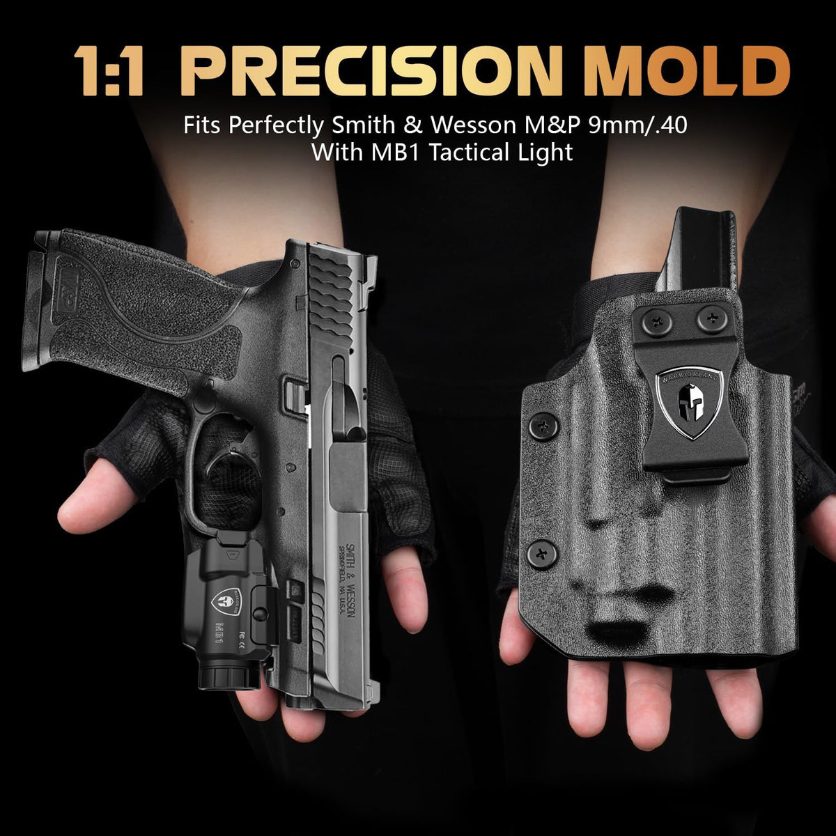 WARRIORLAND MB1 Pistol Light and Custom Kydex Holster, Fit for S&W M&P 9 M2.0 Compact 4.0'' Barrel, 500-Lumen Universal Rail Mounted Tactical Weapon Light with Red Laser & White LED, Power Indicator - WARRIORLAND