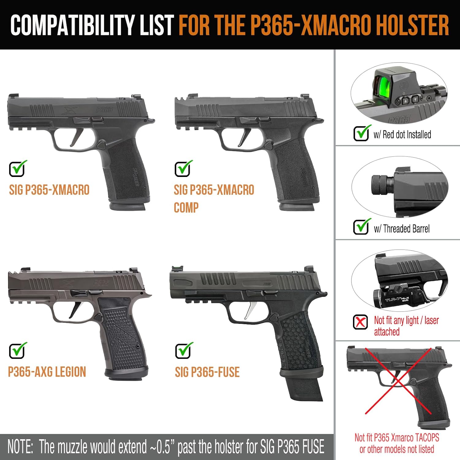 WARRIORLAND Paddle Holster, Fits Sig P365-XMACRO / P365-FUSE / P365 Xmacro COMP & P365 AXG Legion | Level II Index Finger Release, Optic Cut, Adj. Cant & Retention