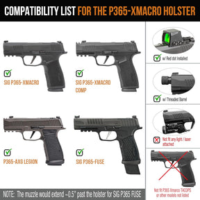 WARRIORLAND Paddle Holster, Fits Sig P365-XMACRO / P365-FUSE / P365 Xmacro COMP & P365 AXG Legion | Level II Index Finger Release, Optic Cut, Adj. Cant & Retention