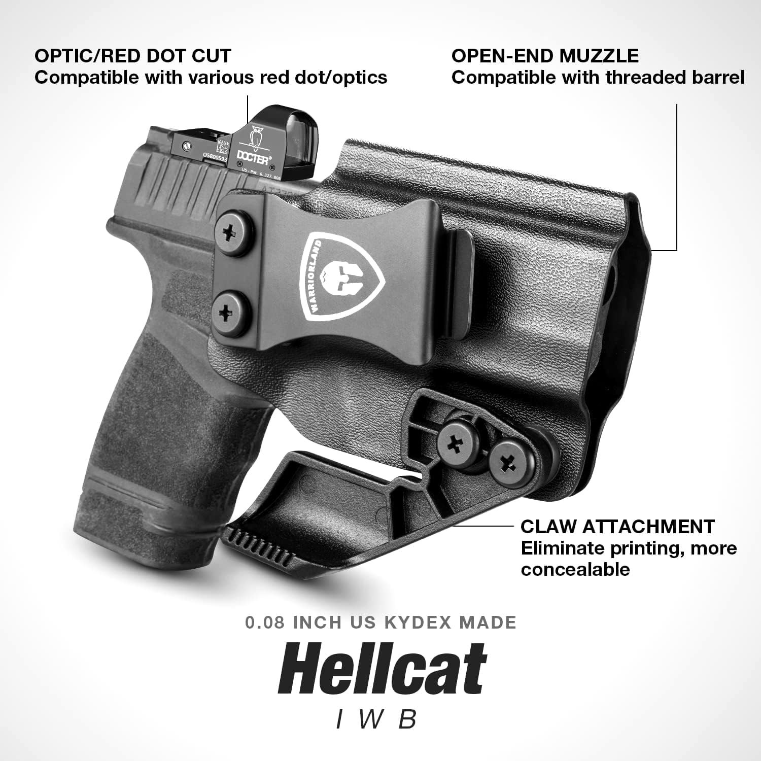 WARRIORLAND Hellcat Pro/Hellcat Kydex Holster with 1.75" Metal Clip for IWB Concealed Carry, Optics Cut, Adjustable Retention WARRIORLAND