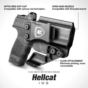 WARRIORLAND Hellcat Pro/Hellcat Kydex Holster with 1.75" Metal Clip for IWB Concealed Carry, Optics Cut, Adjustable Retention WARRIORLAND