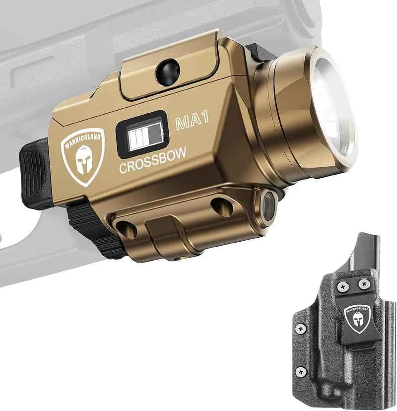 WARRIORLAND FDE MA1 Laser Light Combo Holster Fit for Hellcat Pro, 800-lumen LED Gun Flashlight and Green Laser Weapon Pistol Light & Right/Left Hand IWB Holster, Rechargeable | Screen Power Indicator