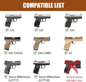 WARRIORLAND IWB Hybrid Holster for Taurus G2C · G3C · G3 · GX4 Carry · G2s · PT111 G2 · PT140 G2 - Optics Ready, Ultimate Comfort Leather-Back, Adjustable Cant/Height/Retention, Right Hand Concealed Carry