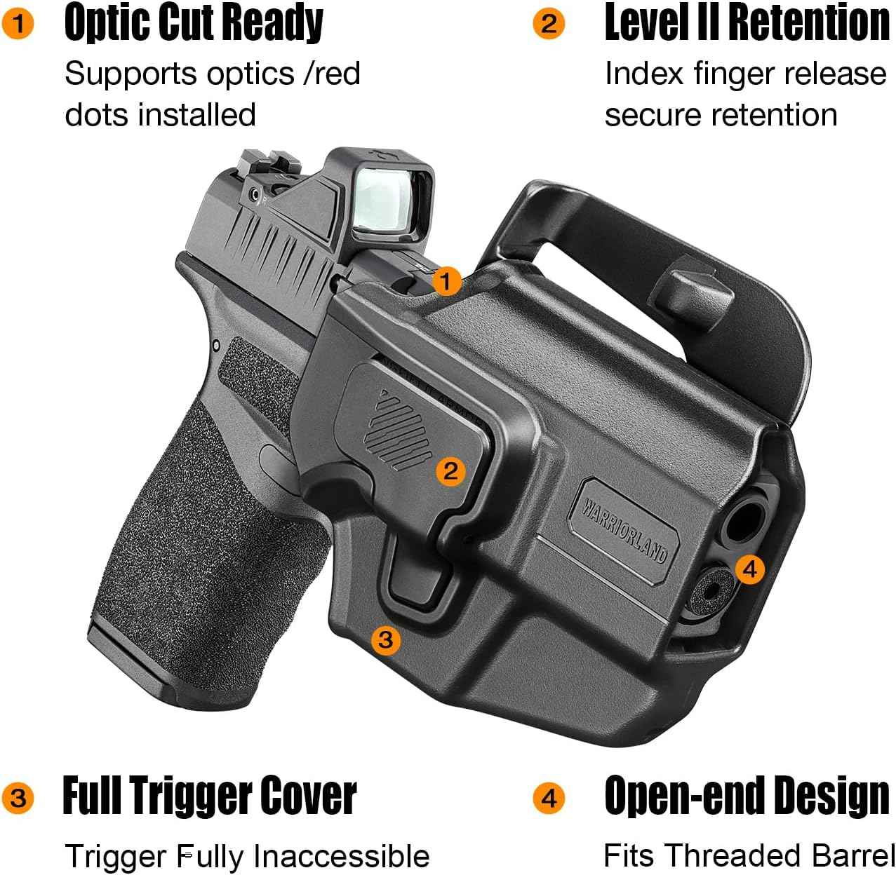 Universal OWB Paddle Holster Optic Cut - Fits 40+ Compact Pistols: Glock 19/26/43X, M&P Shield Plus, Hellcat/Pro, FN Reflex, Taurus G3C & More - Right Hand - WARRIORLAND