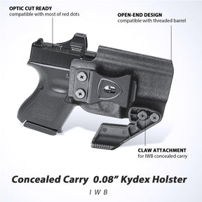 Glock 26  / 𝟮𝟳 / 𝟯𝟯 (𝗠𝗢𝗦)  IWB Kydex Holster - WARRIORLAND Optic Cut + Claw, Right-Hand Concealed Carry - WARRIORLAND