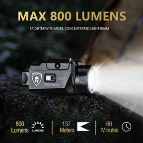 Sar9 Pistol Light + IWB Holster Combo - WARRIORLAND MA2 800 Lumen Rechargeable LED Weapon Light with OLED Power Indicator, Right Hand Kydex Holster Included