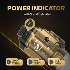 WARRIORLAND 500-Lumen FDE MB1 Pistol Light and IWB Kydex Holster, Fit for Springfield Hellcat Pro, Rail Mounted Tactical Weapon Light with Red Laser & White LED, Power Indicator WARRIORLAND