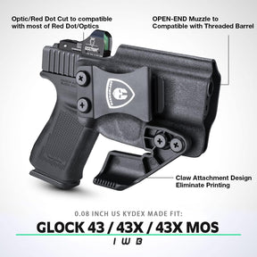 WARRIORLAND Kydex IWB Conceal Carry Holster for Glock 17/19/19X/43X MOS, Sig P365/P365X, Hellcat Pro/Hellcat, Taurus G2C/G3C, Glock 43/44/45 & G23/32 Gen 3-4, Optics Cut, 1.75" Metal Clip WARRIORLAND