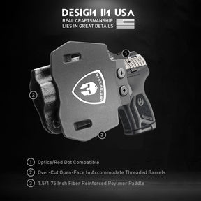 OWB Holster Optics Cut Fit Ruger LCP Max Pistol, Outside Waistband Open Carry Max .380 Holster with 1.75 Inch Paddle, Adj. Retention & Cant, Right Hand|WARRIORLAND WARRIORLAND