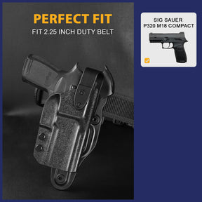 P320 Duty Holster Level II Retention w/Hook Guard & Rotating Hood: Sig Sauer P320 Compact M18, Outside Waistband Holster Sig P320, Adj. Retention & Ride Height, Right|WARRIORLAND