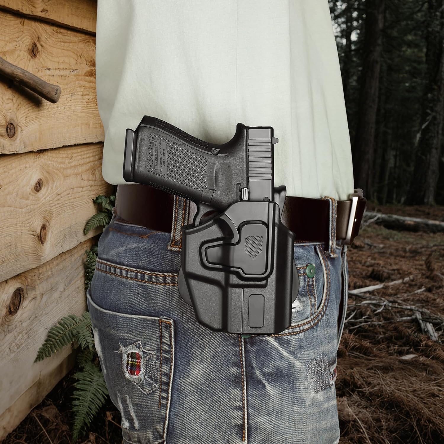 Universal OWB Holster for Compact and Subcompact Pistols, Fit Glock 19/26/43/ 43X/43X Mos, Hellcat pro,Taurus G2C, PSA Dagger Compact and More, Index Finger Release, Right Hand.