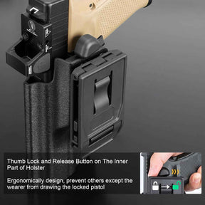 Glock 17/19/19X/45 Holster OWB Kydex Optic Cut - Thumb Release, Fits Gen 3-5 & G23/G32/G44, 360° Adjustable Cant, 1.5"-2.25" Belt, Right Hand - WARRIORLAND