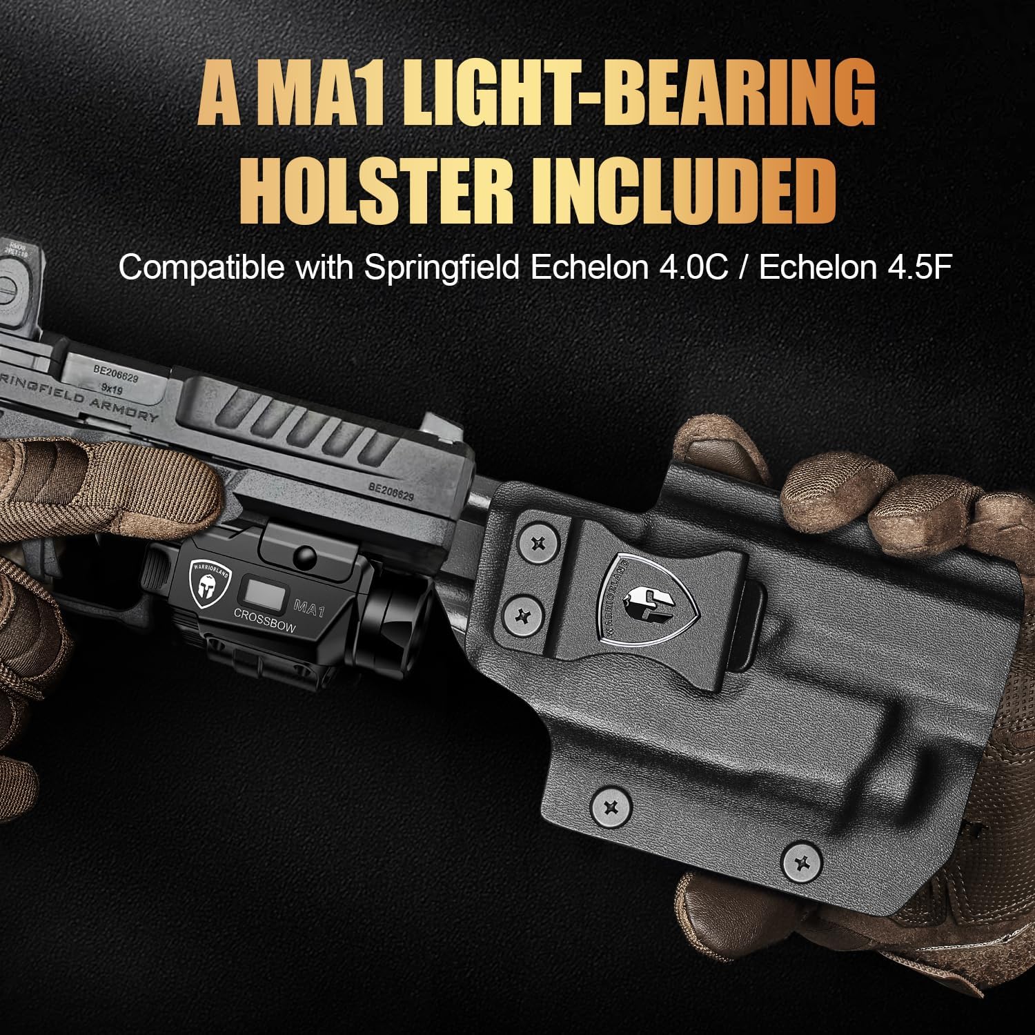 Springfield Echelon 4.0C / 4.5F MA1 Light-Bearing Holster Combo - Green Beam + LED Tactical Light, Magnetic USB Rechargeable w/Battery Screen, Optic Ready, Right Hand - WARRIORLAND