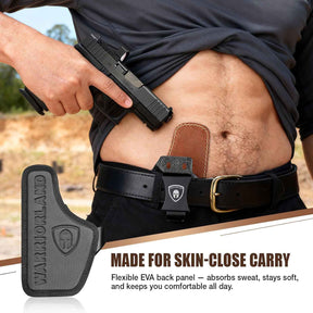 WARRIORLAND IWB Hybrid Holster for Glock 43 · 43 MOS · 48 · 43X · 48 MOS - Optic Cut, Ultimate Comfort Leather-Back, Adjustable Cant/Height/Retention, Appendix Concealed Carry, Right Hand Draw