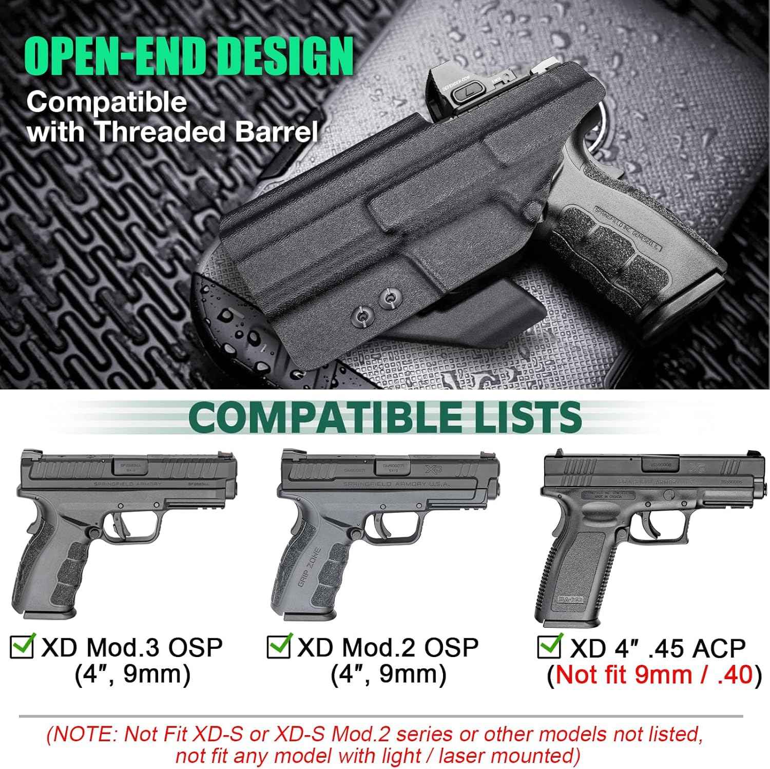 WARRIORLAND IWB Kydex Holster for Springfield XD MOD.2 / MOD.3 9mm & XD 4" .45ACP - Optic Cut + Claw, Inside Waistband Concealed Carry, Adjustable Cant & Retention, Right Hand Draw