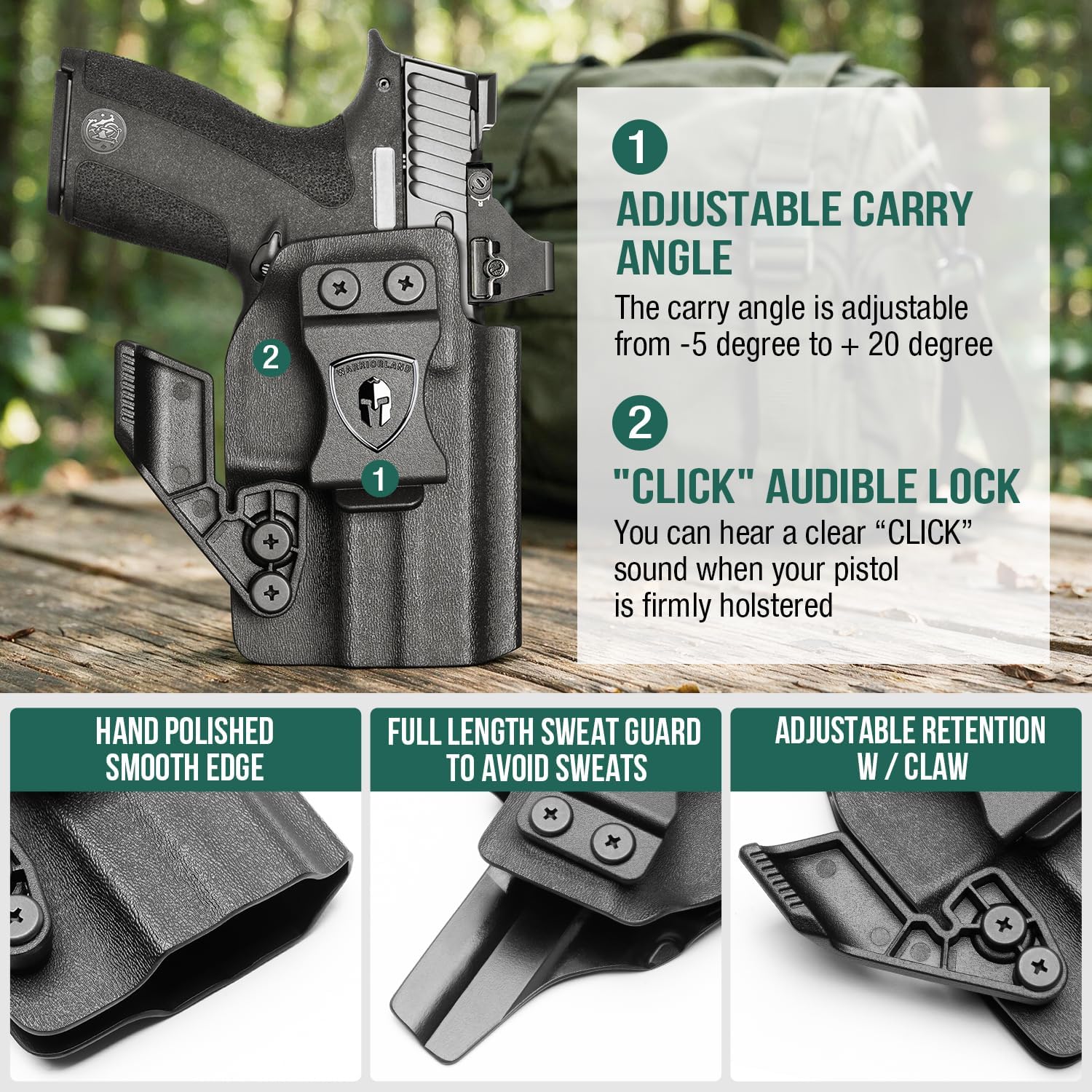 WARRIORLAND IWB Kydex Holster, Fits S&W M&P SHIELD X with Claw, Optic Cut, Adj. Retention