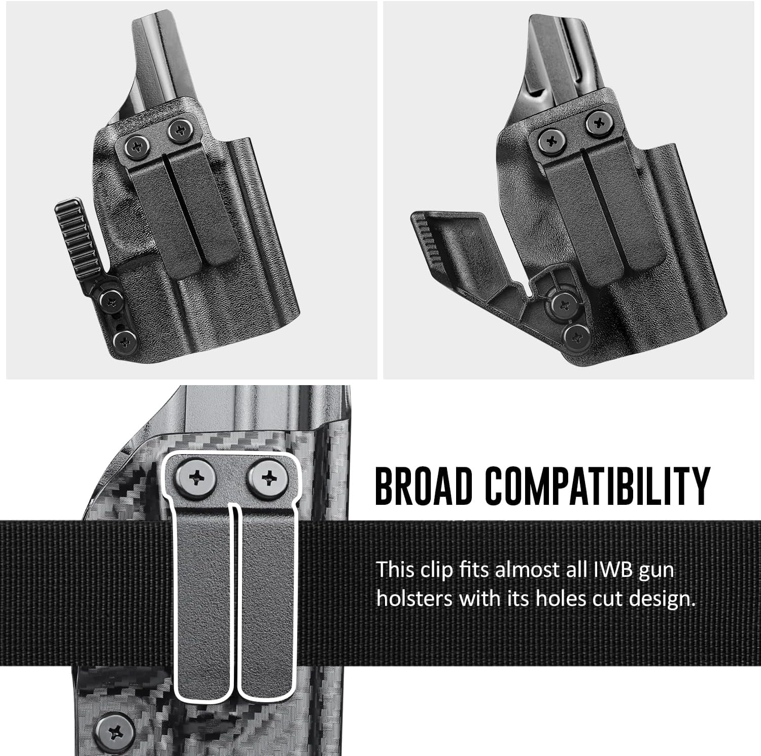 WARRIORLAND IWB & OWB Gun Holster Belt Clip, 1.5/1.75 Inch Adjustable, with Metal Washers, Screws, Slotted Binding Posts – Fits Holsters & Knife Sheaths 2 Pack