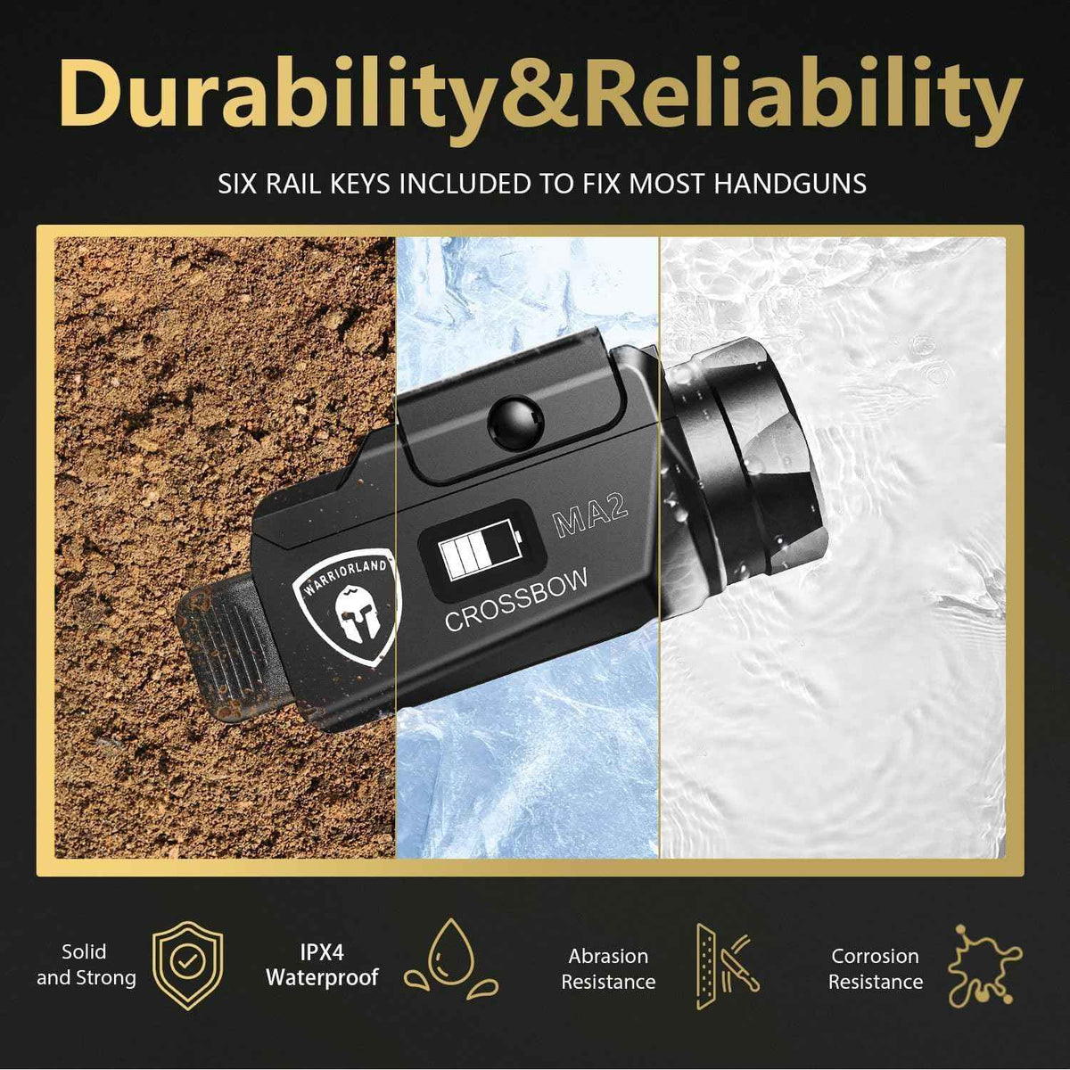 Sar9 Pistol Light + IWB Holster Combo - WARRIORLAND MA2 800 Lumen Rechargeable LED Weapon Light with OLED Power Indicator, Right Hand Kydex Holster Included