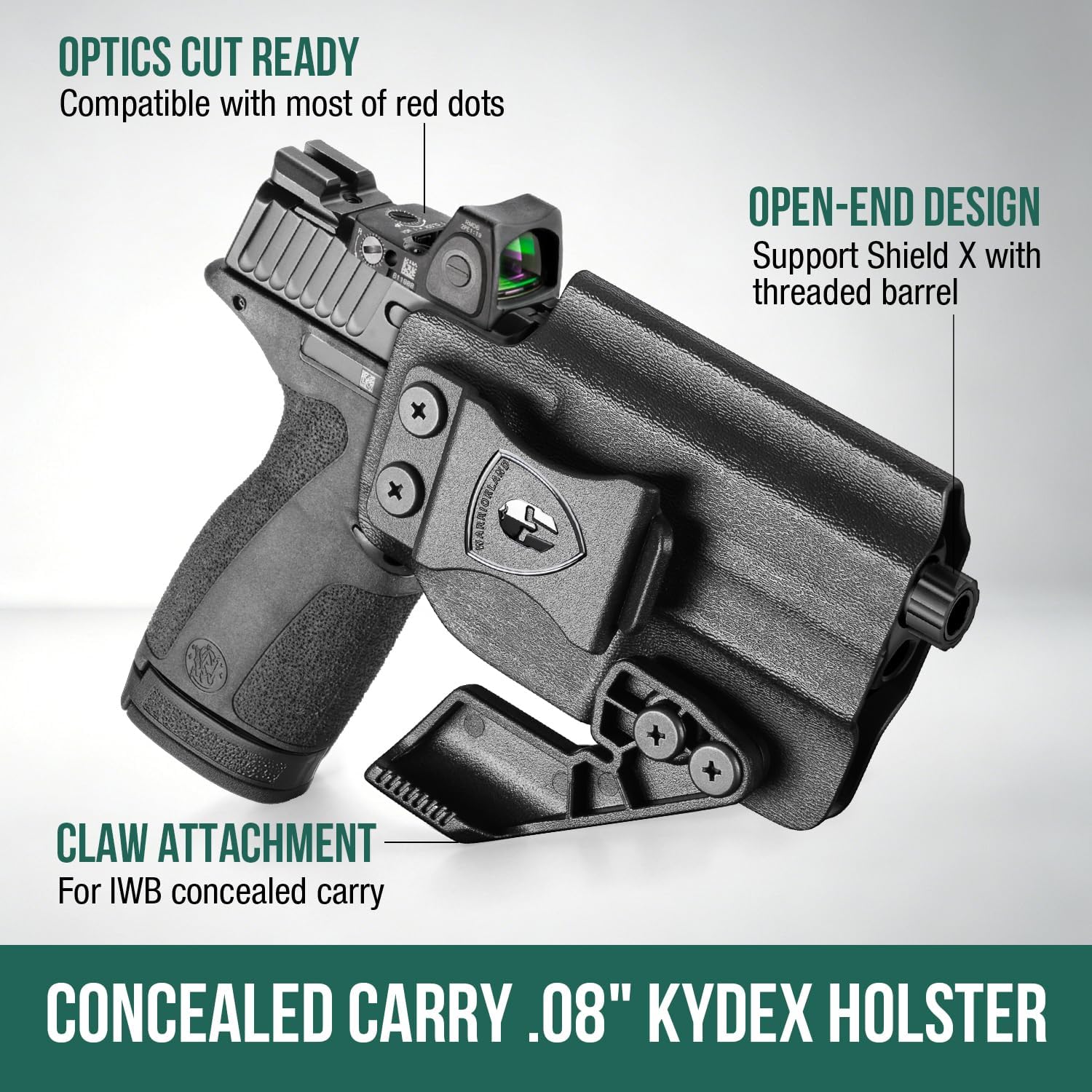 WARRIORLAND IWB Kydex Holster, Fits S&W M&P SHIELD X with Claw, Optic Cut, Adj. Retention