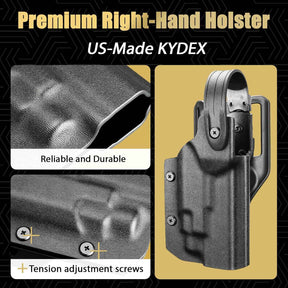 Glock 17/19/19X/45 Gen3-5 Holster OWB Kydex Light-Bearing - Fits TLR-7A / TLR-7 X / TLR-7 HL-X / TLR-8A / TLR-8 X & More, Optic Cut, Thumb Release, 2.0" Mid-Ride Belt Loop, Right Hand - WARRIORLAND