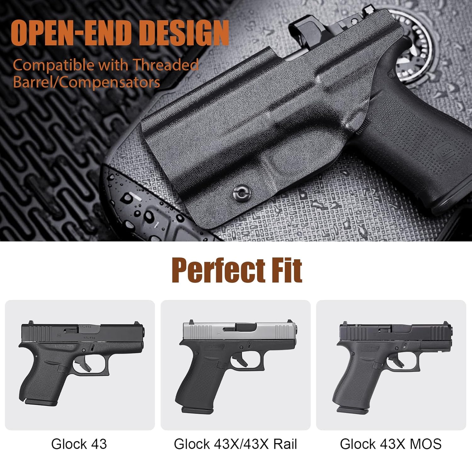 WARRIORLAND Optics Cut Kydex Appendix IWB Holster for Glock 43X MOS/43X/G43, Adjustable Cant & Retention, Right Hand Concealed Carry WARRIORLAND