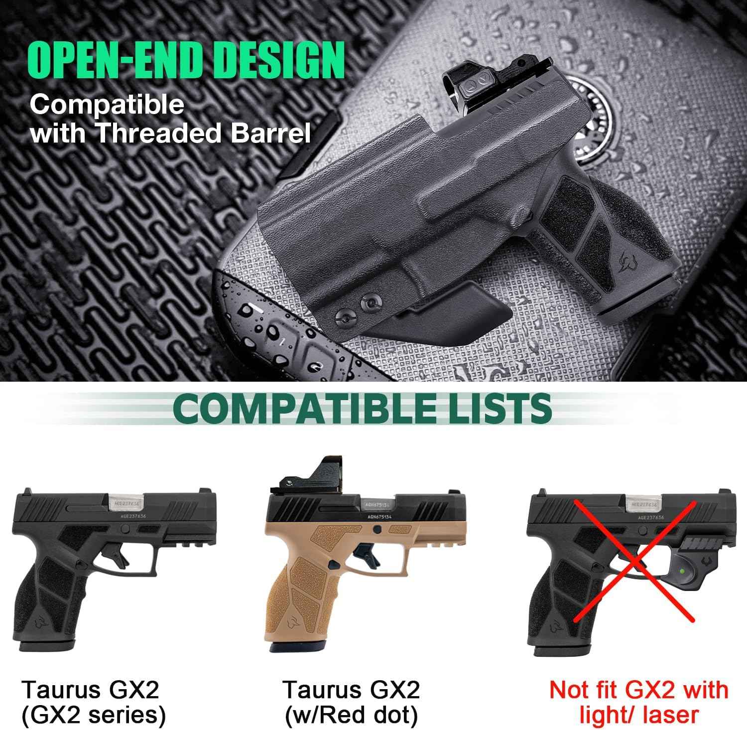 WARRIORLAND IWB Kydex Holster for Taurus GX2 - Optic Cut & Claw, Inside Waistband Concealed Carry, Adjustable Cant & Retention, Audible Lock, Right Hand