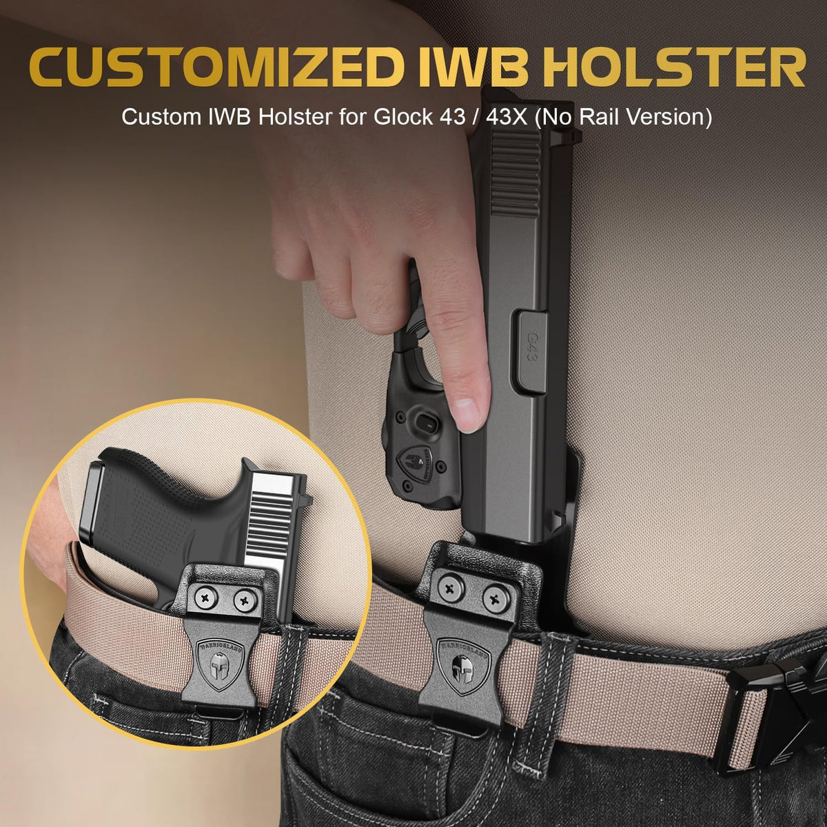 WARRIORLAND Pistol Light Laser & Holster Fit for Glock 43 / 43X (No Rail Version), Compact 150-Lumen Trigger Mounted Tactical Weapon Light with Red Laser White LED & IWB Holster, Power Indicator