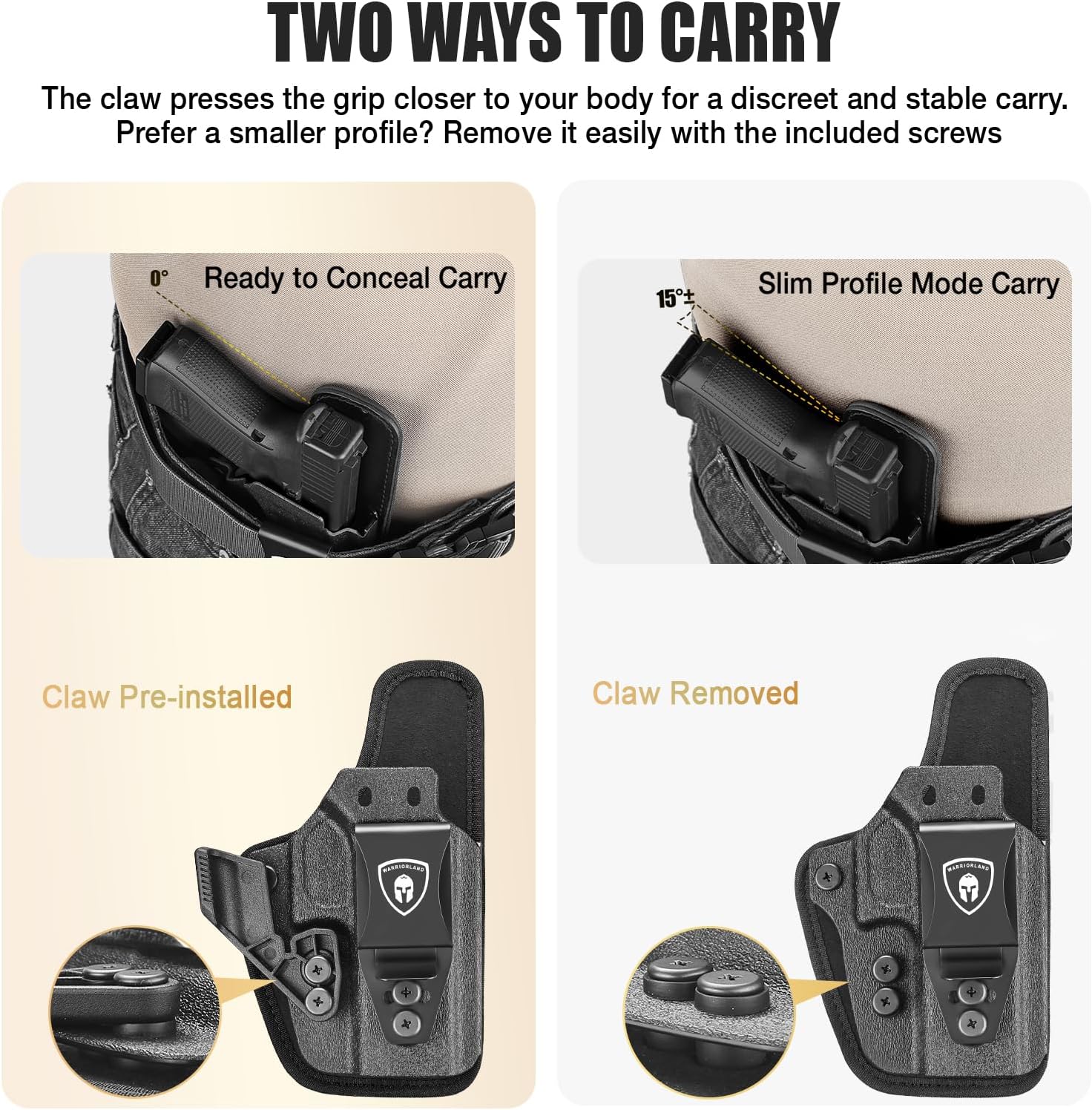 WARRIORLAND IWB Hybrid Holster for Glock 43X / 43X MOS / 43 / 48 MOS / G48 – Optic Cut, Right Hand, Adj. Height/Cant/Retention WARRIORLAND