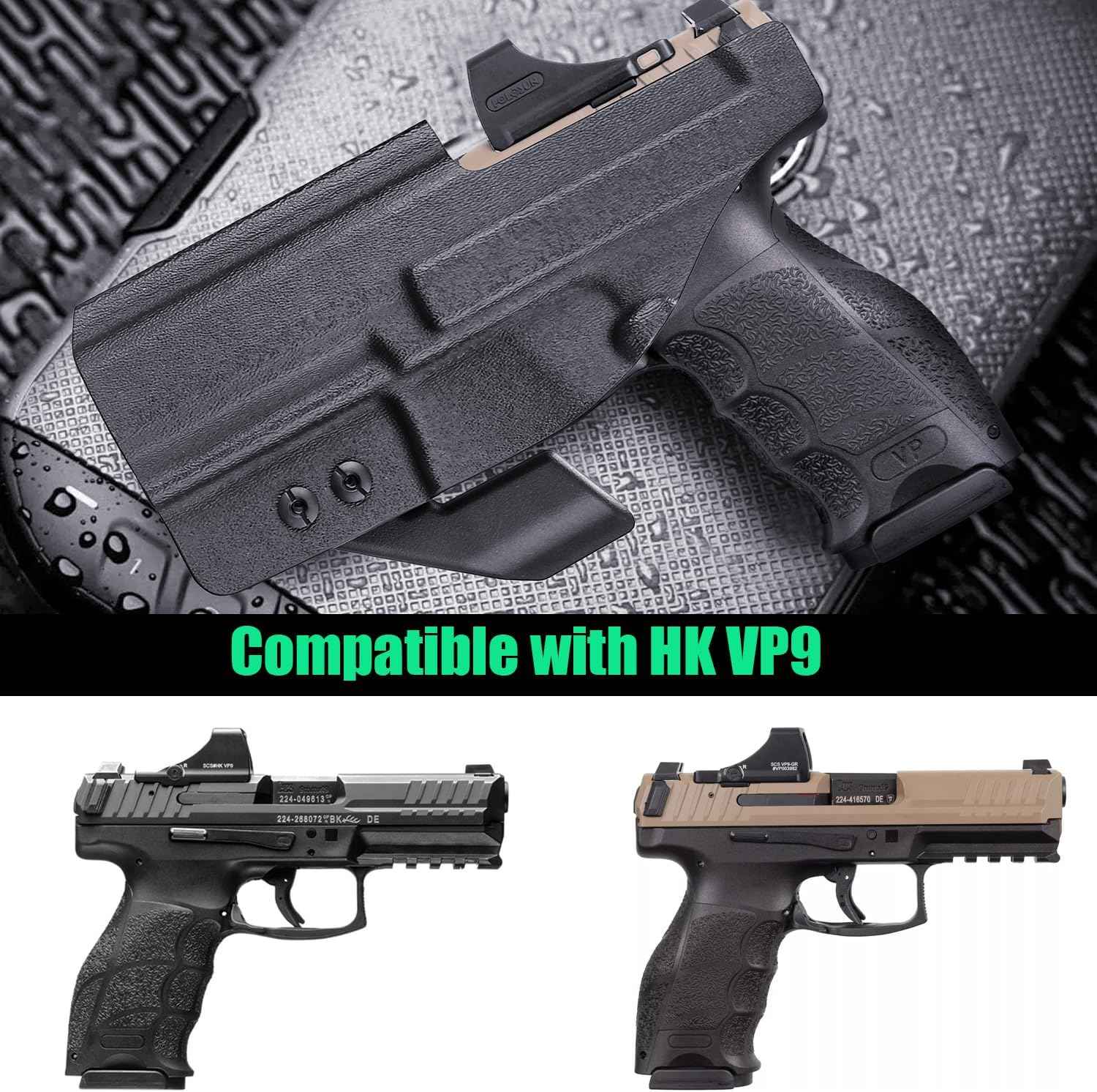HK VP9 IWB Kydex Holster - Optic Cut + Claw, Adjustable Cant & Posi-Click Audible Lock, Right-Hand Concealed Carry - WARRIORLAND