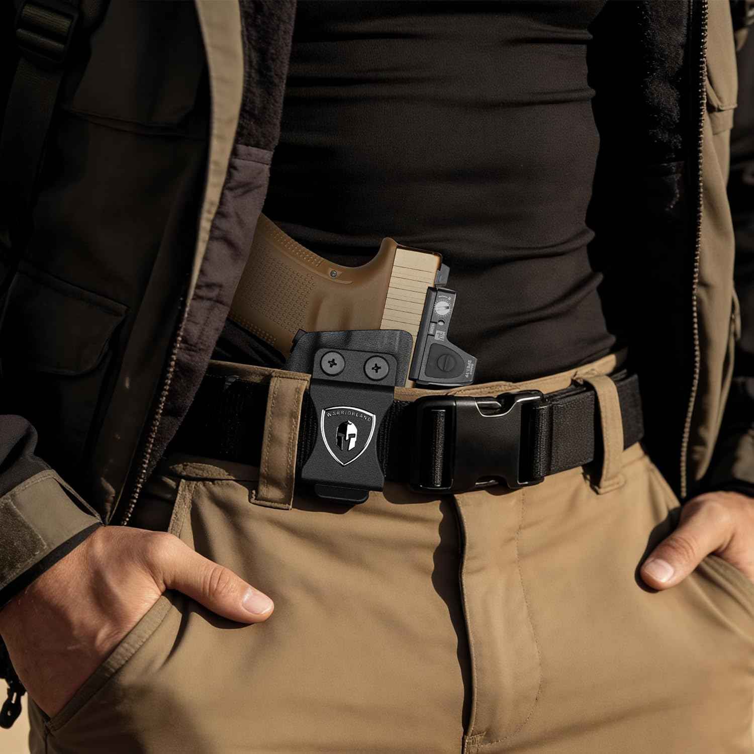 Glock 17/19 Gen3-6 / G19X / 44/45 / G34 Gen4-5 IWB Kydex Holster w/Claw - Olight PL Mini 2 Valkyrie Light Bearing, Optic Cut, Adj. Retention & Cant, Right Hand - WARRIORLAND
