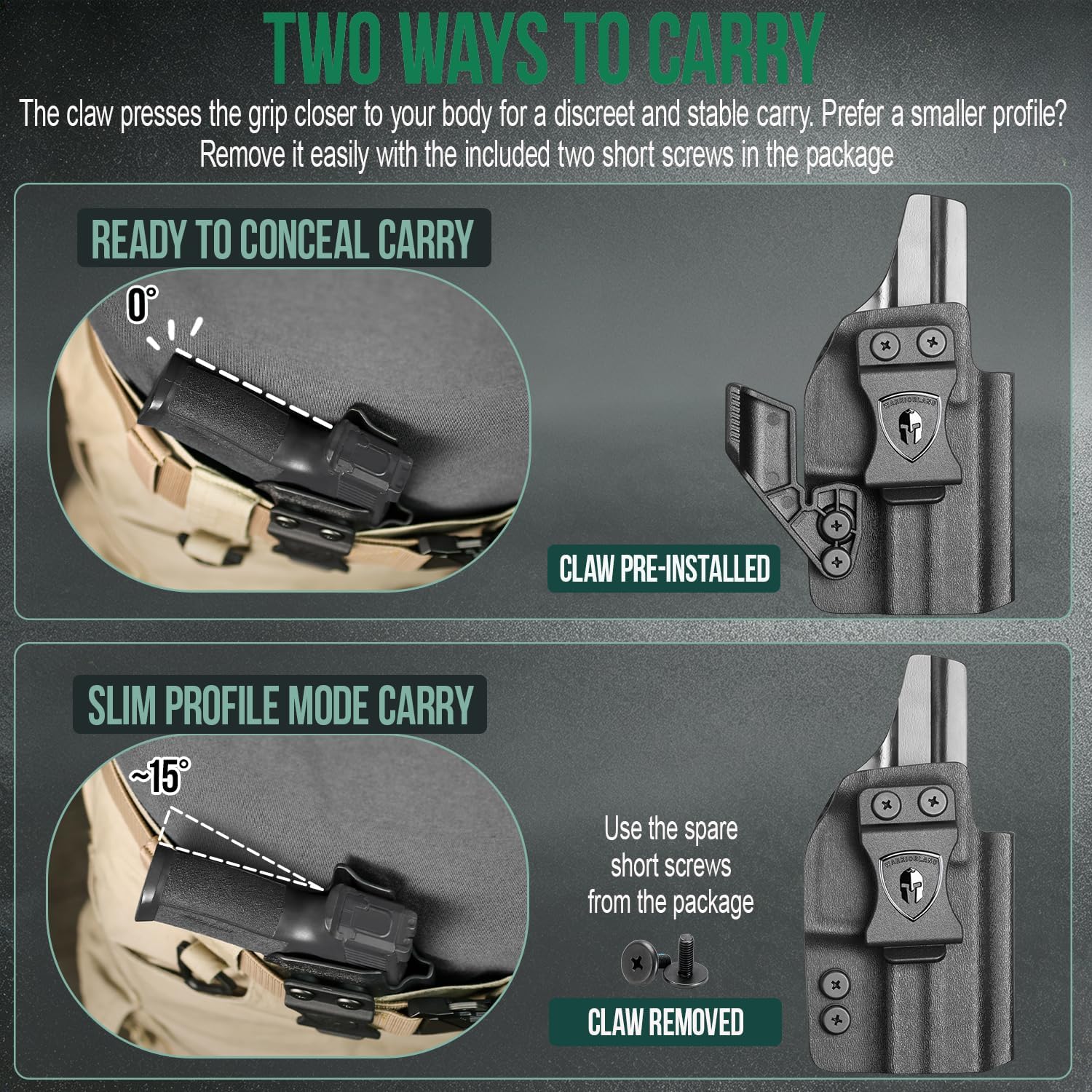 WARRIORLAND IWB Kydex Holster, Fits S&W M&P SHIELD X with Claw, Optic Cut, Adj. Retention