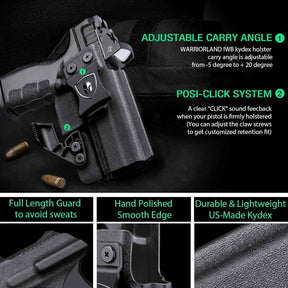 WARRIORLAND IWB Kydex Holster for Springfield XD MOD.2 / MOD.3 9mm & XD 4" .45ACP - Optic Cut + Claw, Inside Waistband Concealed Carry, Adjustable Cant & Retention, Right Hand Draw