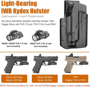 Glock 43X MOS / 48 MOS / 43X Rail OWB Kydex Holster for TLR-7X Sub / TLR-7 HL-X Sub - Optic Cut, Adjustable Cant & Posi-Click Retention, Right Hand - WARRIORLAND