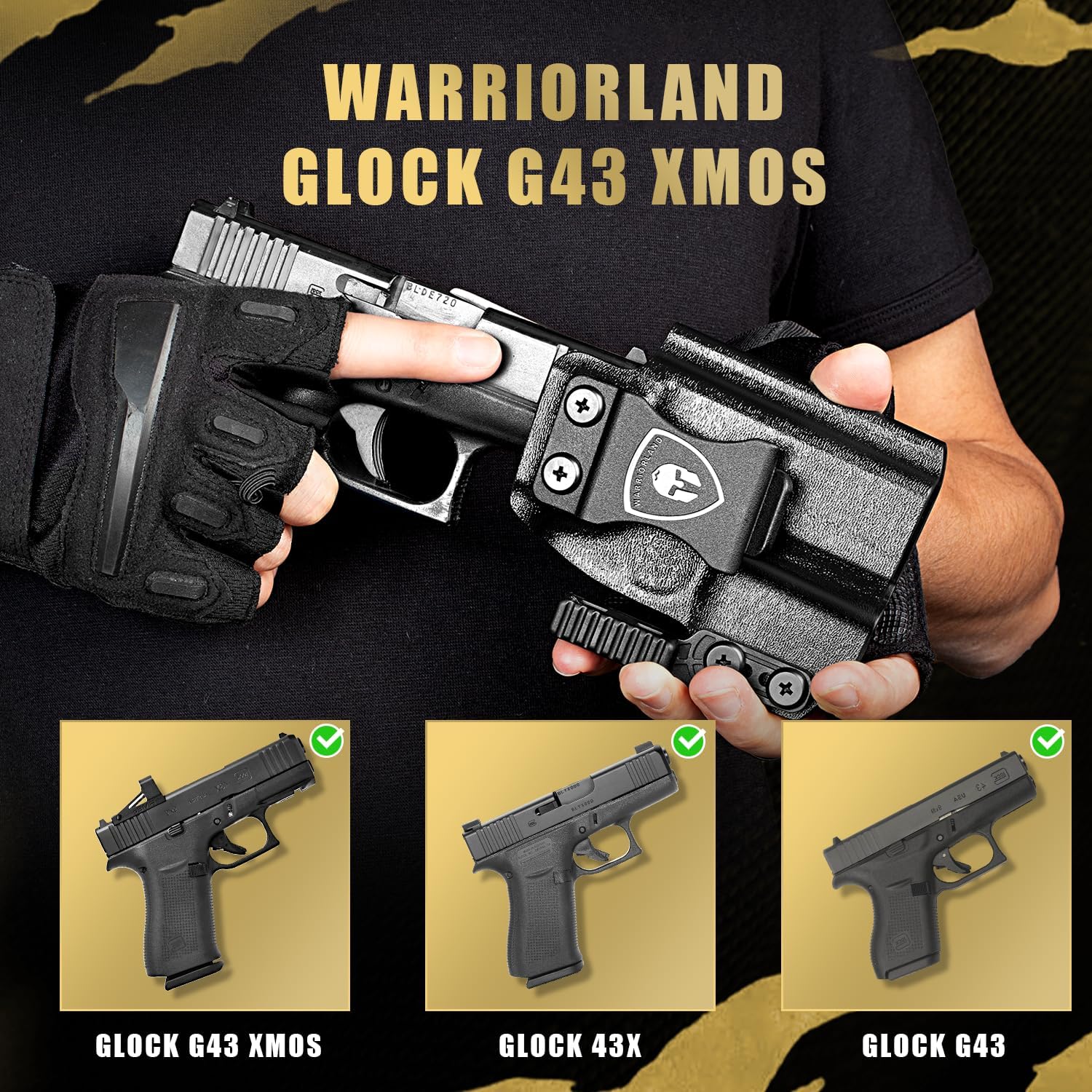 WARRIORLAND IWB Kydex Holster, Fit for Glock 43/43X/43Xmos, Claw& Optic Cut