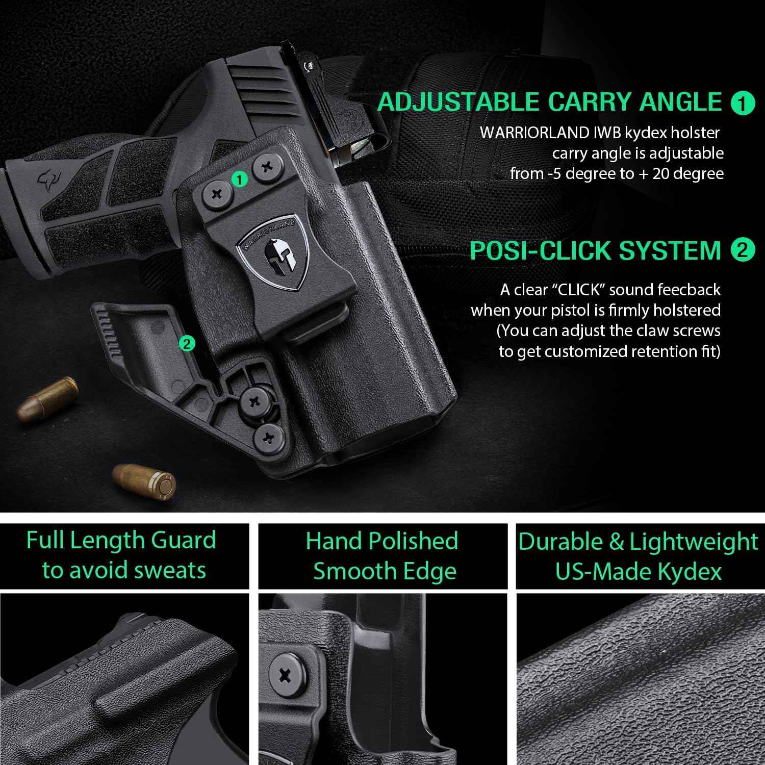 WARRIORLAND IWB Kydex Holster for Taurus GX2 - Optic Cut & Claw, Inside Waistband Concealed Carry, Adjustable Cant & Retention, Audible Lock, Right Hand