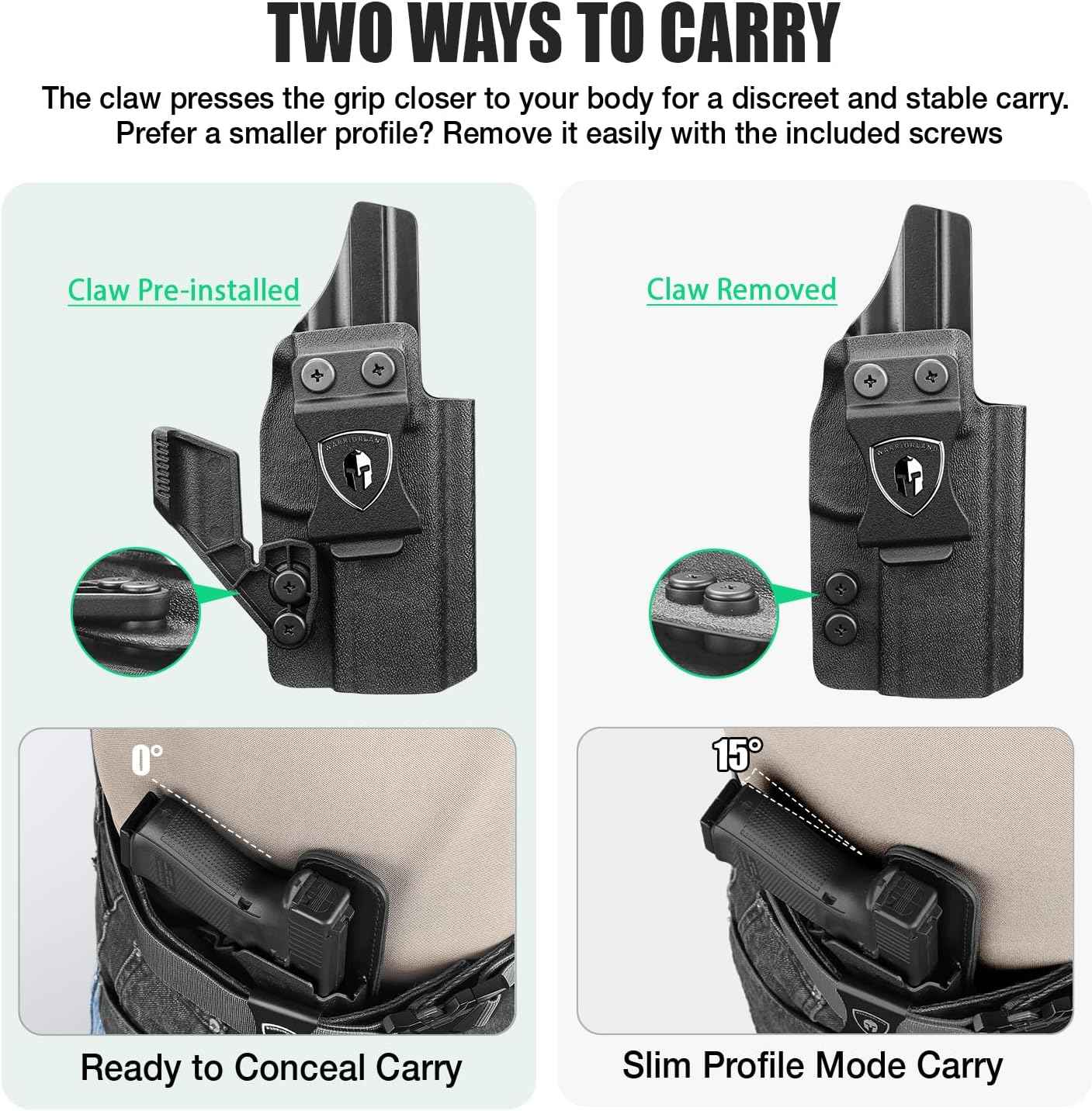WARRIORLAND IWB Kydex Holster, Fit FN Reflex Adj. Cant & Retention | w/Optic Cut & Claw Options