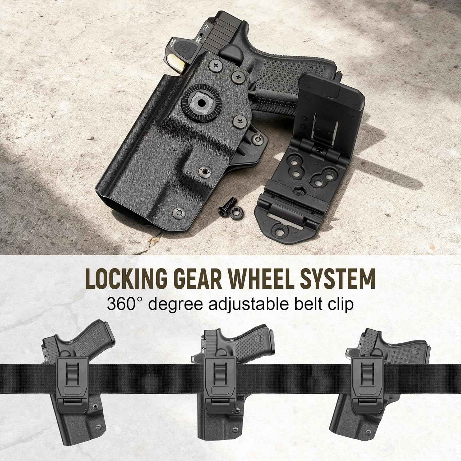 Glock 17/19/19X/45 Holster OWB Kydex Optic Cut - Thumb Release, Fits Gen 3-5 & G23/G32/G44, 360° Adjustable Cant, 1.5"-2.25" Belt, Right Hand - WARRIORLAND