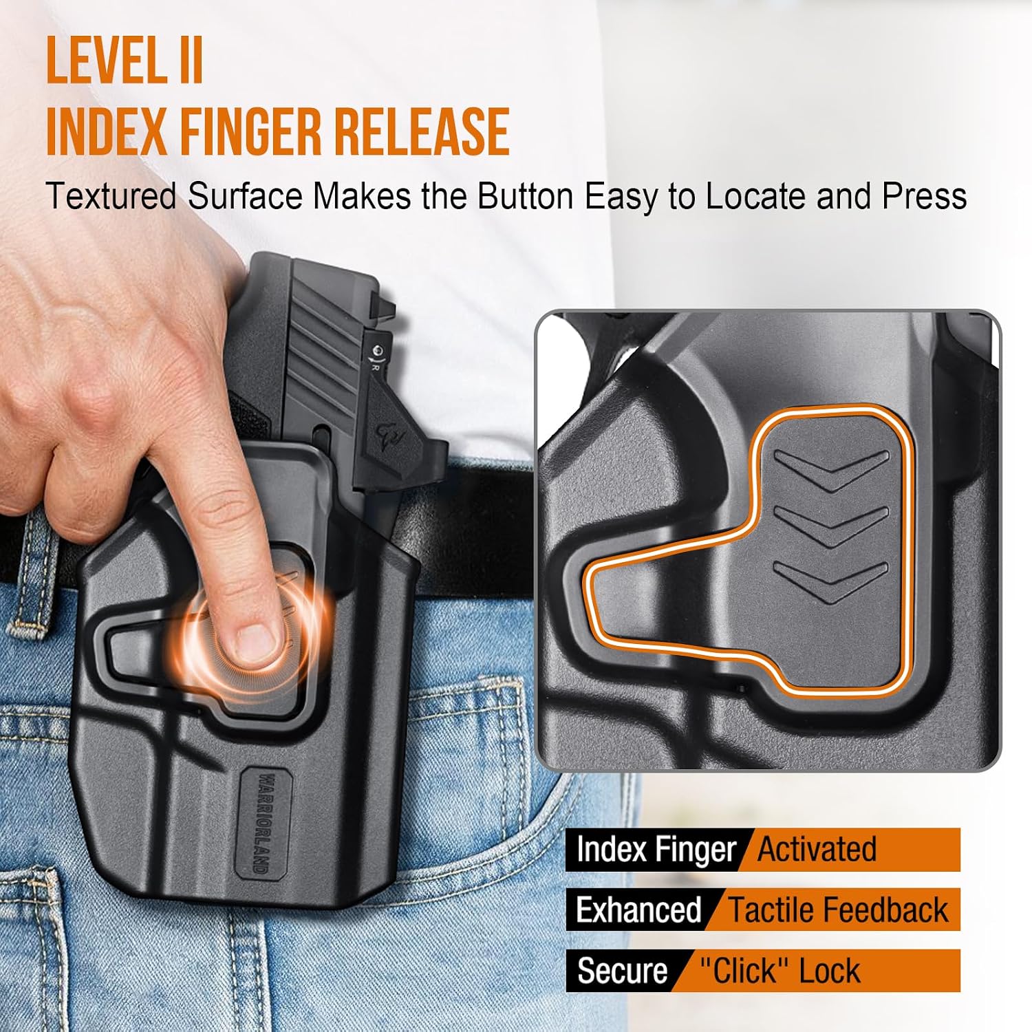 WARRIORLAND Level II Retention Index Finger Release Paddle Holster, Fits Taurus GX2 / GX2 TORO, Optic Cut, Adj. Cant & Retention, Right Hand