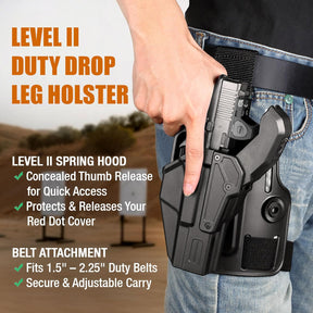 WARRIORLAND Level 2 Drop Leg Holster for 17/19/ 22/23/34 Gen 3-5 & G31/32 Gen 3-4 & 19X/44/45/47/49 & MOS Version, Optic Cut with RDS Cover, Tactical Thigh Holster with Adj. Heigh, Open Muzzle Design.