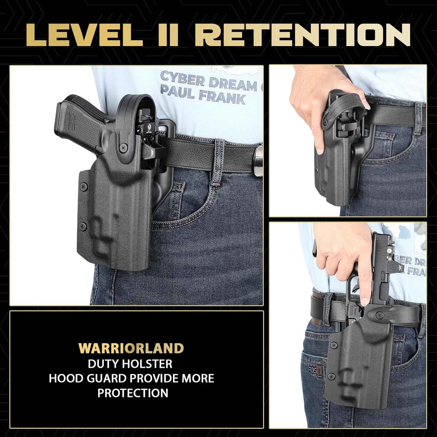 Glock 17/19/19X/45 Gen3-5 Holster OWB Kydex Light-Bearing - Fits TLR-7A / TLR-7 X / TLR-7 HL-X / TLR-8A / TLR-8 X & More, Optic Cut, Thumb Release, 2.0" Mid-Ride Belt Loop, Right Hand - WARRIORLAND