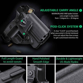 WARRIORLAND IWB Kydex Holster, Fit FN Reflex Adj. Cant & Retention | w/Optic Cut & Claw Options